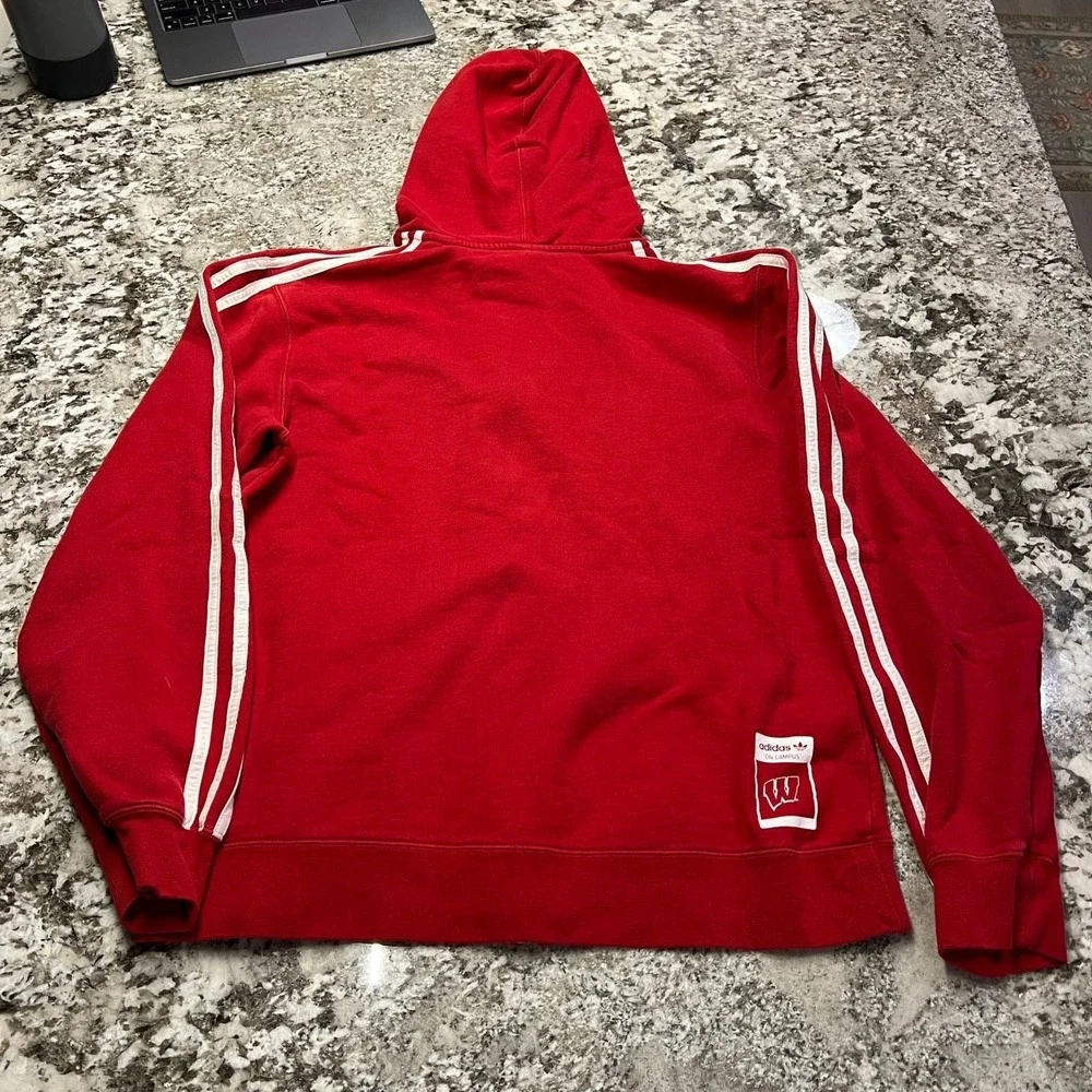 Vintage 2000s Adidas Originals Wisconsin Badgers Full Zip Hoodie Red Mens Large